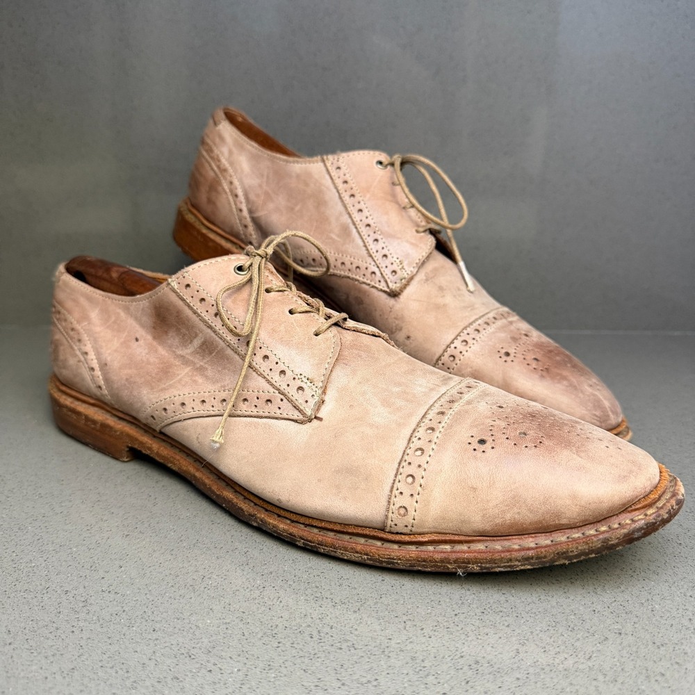 Allen Edmonds Bainbridge Derby Shoes Mens 11 D Tan Leather Brogue Cap Toe USA